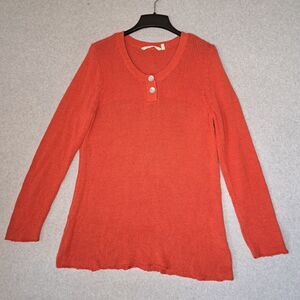 Soft Surroundings Womens Large Tunic Sweater Linen Blend Buttons Long Sleeve